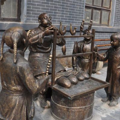 民俗小品吹糖人人物铜雕