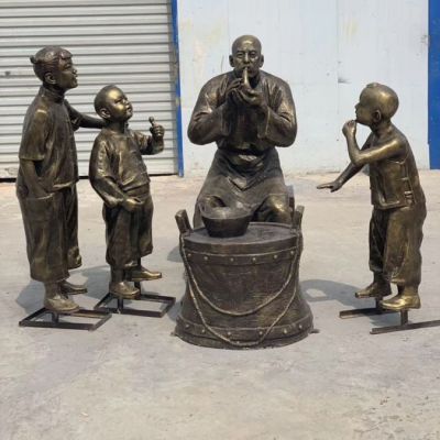 民俗吹糖人景观铜雕