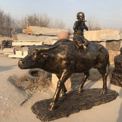 民俗牧童骑牛人物铜雕