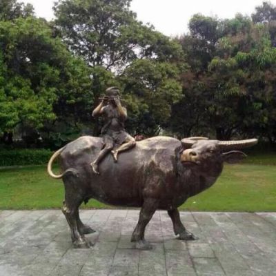民俗牧童骑牛小区铜雕