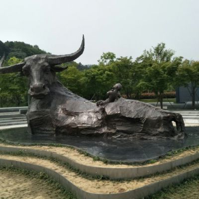 民俗牧童骑牛公园铜雕