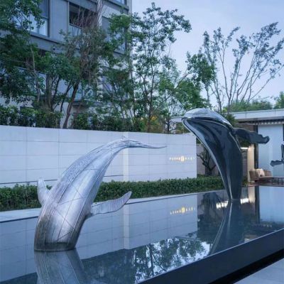不锈钢海豚校园景观雕塑