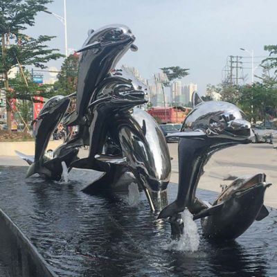 不锈钢海豚公园动物雕塑