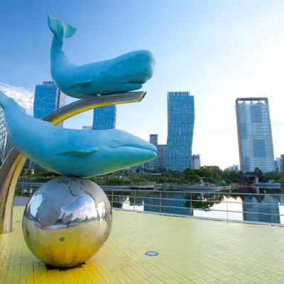 不锈钢海豚商场景观铜雕