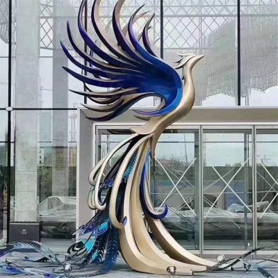 彩绘凤凰户外不锈钢雕塑