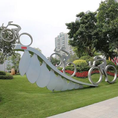 不锈钢几何自行车雕塑
