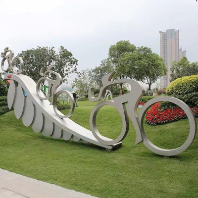 不锈钢自行车镜面雕塑