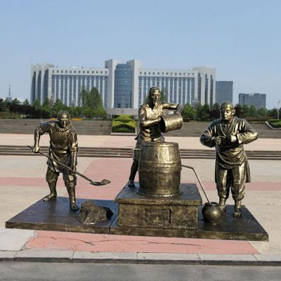 古代人物酿酒街边铜雕