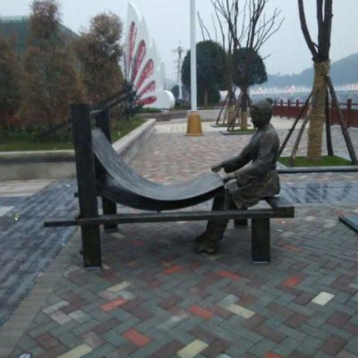 织布街边人物景观铜雕
