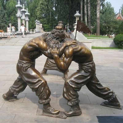 摔跤人物标志景观铜雕