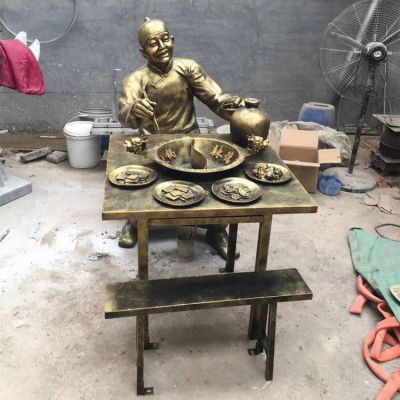 吃火锅民俗人物景观铜雕