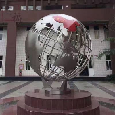 不锈钢地球仪几何景观雕塑