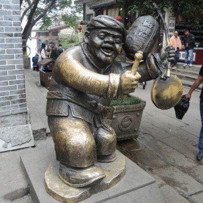打更人街头人物景观铜雕
