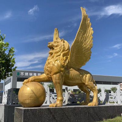 踩球飞狮铜雕广场动物