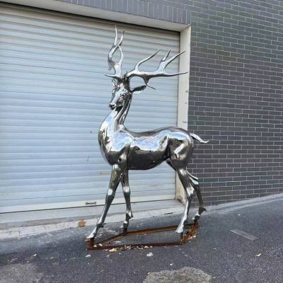 不锈钢镜面歪头鹿雕塑