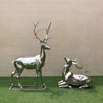 不锈钢俩只鹿动物景观雕塑