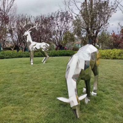 公园不锈钢低头景观鹿雕塑
