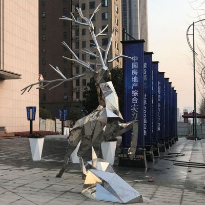 不锈钢庭院鹿动物景观雕塑