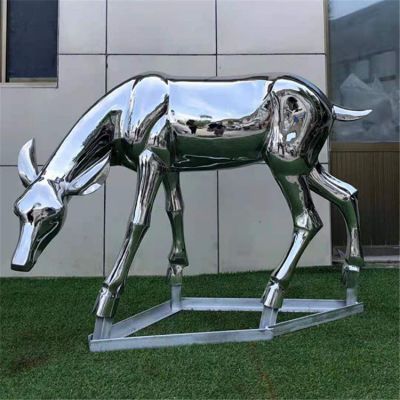 不锈钢庭院镜面鹿动物雕塑