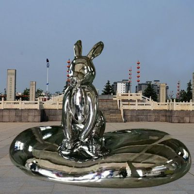 不锈钢公园兔子动物雕塑