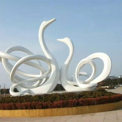 不锈钢公园草坪天鹅景观雕塑