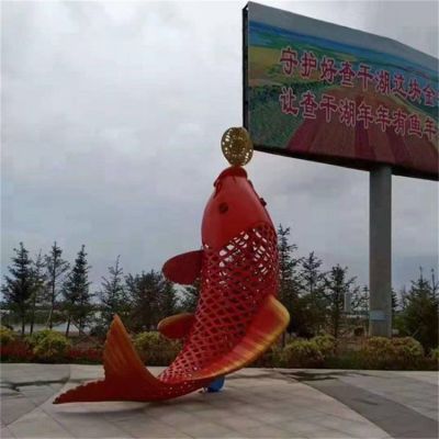 不锈钢红色鱼抽象景观雕塑