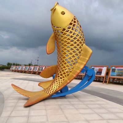 不锈钢动物标志鱼景观雕塑