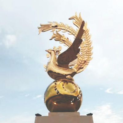不锈钢金凤凰动物雕塑