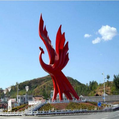 不锈钢红色凤凰动物雕塑