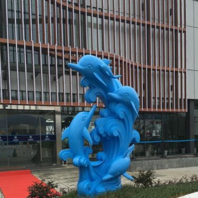 不锈钢彩绘海豚动物雕塑