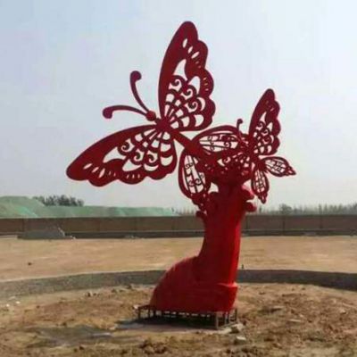 不锈钢红色蝴蝶动物雕塑