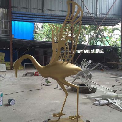 不锈钢金色火烈鸟景观雕塑