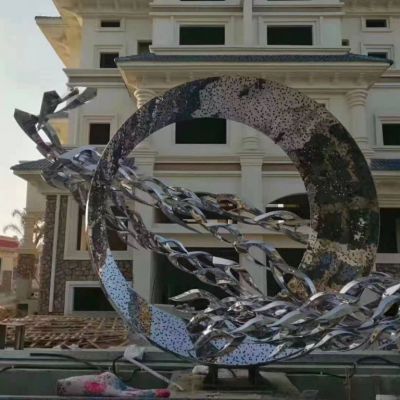 不锈钢镜面鱼群动物雕塑