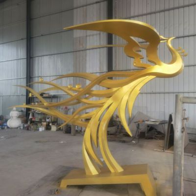 不锈钢金色凤凰抽象雕塑