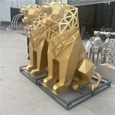 不锈钢狮子坐姿动物雕塑