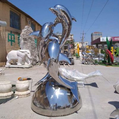 不锈钢海豚跳跃动物雕塑