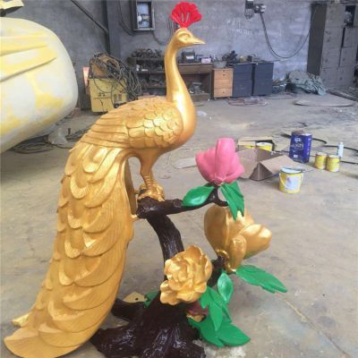 公园孔雀动物铜雕