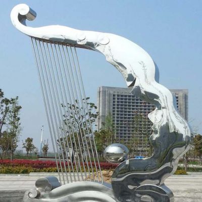 户外不锈钢古筝雕塑