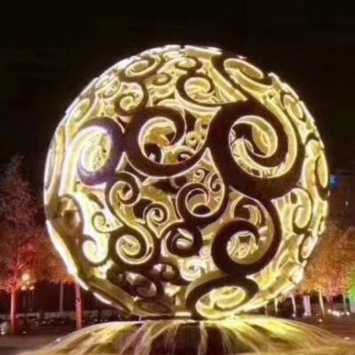 不锈钢发光镂空球抽象雕塑