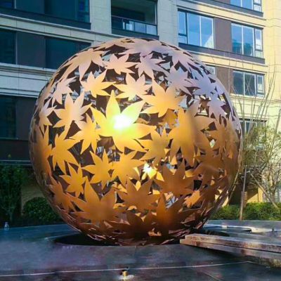 不锈钢金色镂空球校园雕塑