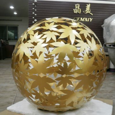 不锈钢金色镂空球标志雕塑