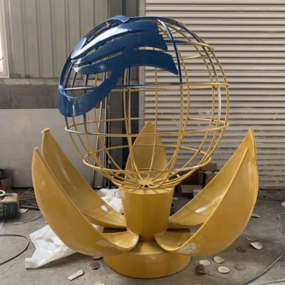 不锈钢金色荷花标志雕塑