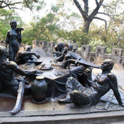 城市吃饭标志人物铜雕
