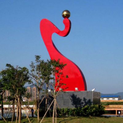 不锈钢红彩带景观雕塑