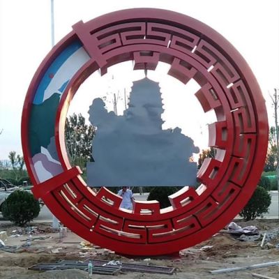 不锈钢红色圆环文化雕塑