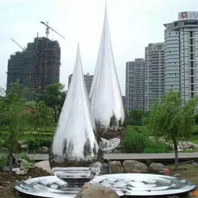 不锈钢户外镜面水滴雕塑