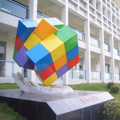 不锈钢绿色魔方标志雕塑