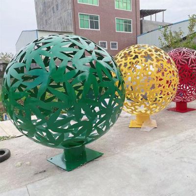 不锈钢镂空球树叶标志雕塑