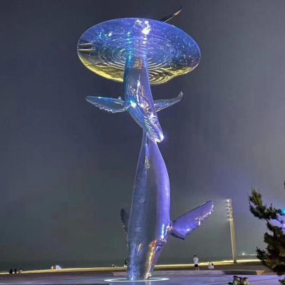 不锈钢海豚游动景观雕塑