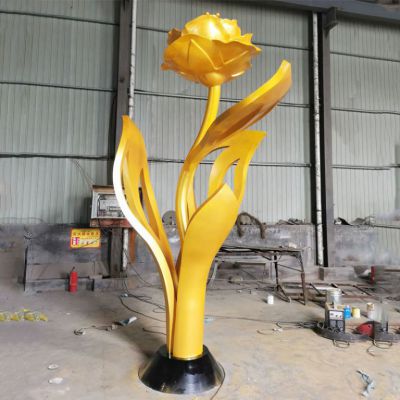 不锈钢玫瑰花标志景观雕塑